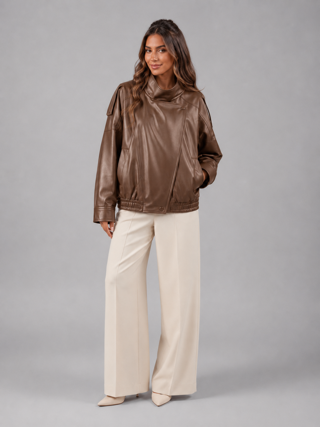 Reine | Women's Faux Leather Bomber Jacket