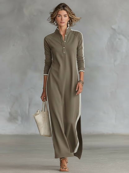 Noor | Trim Collar Sweatshirt Maxi Dress