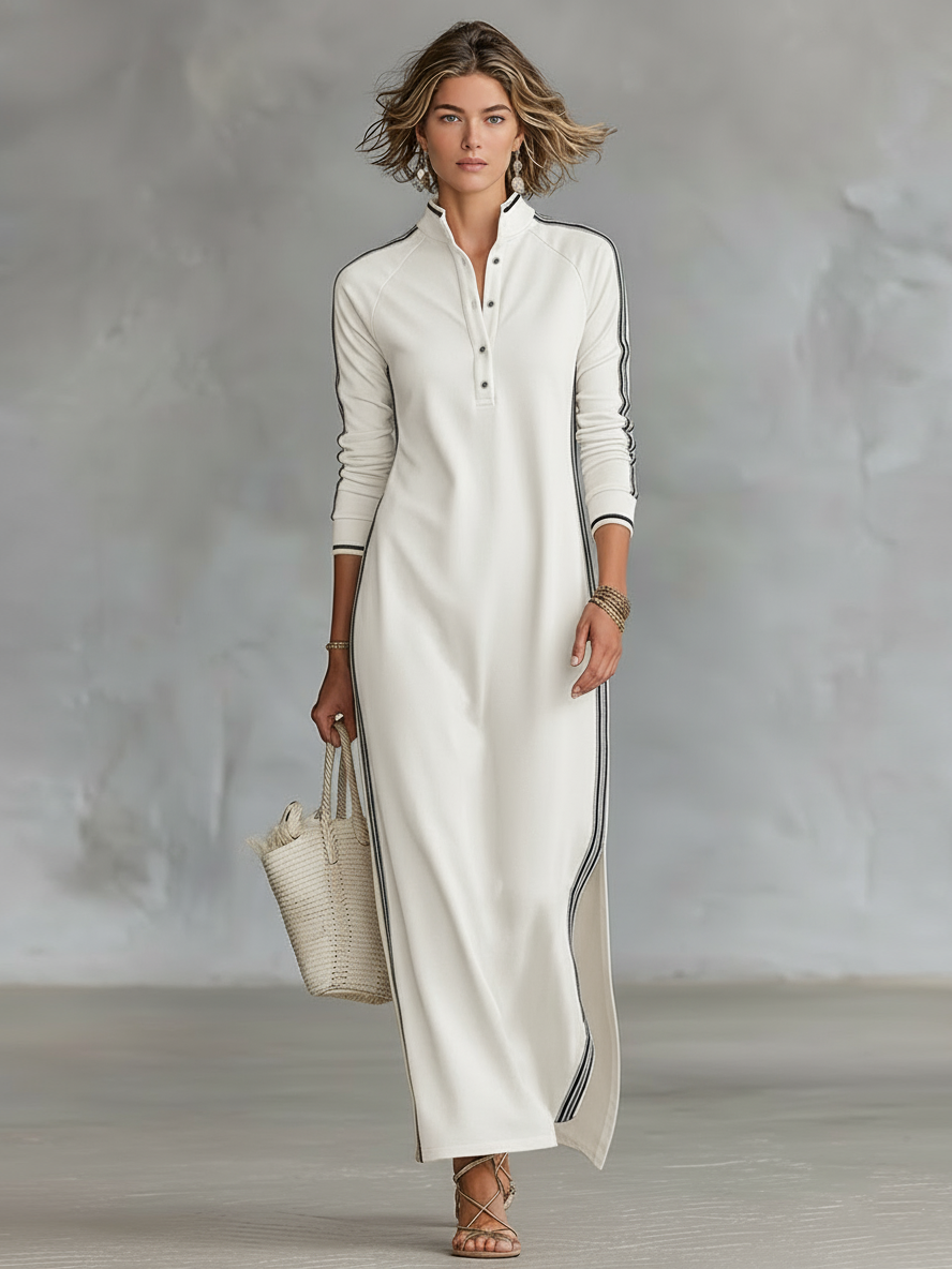 Noor | Trim Collar Sweatshirt Maxi Dress