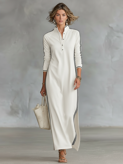 Noor | Trim Collar Sweatshirt Maxi Dress