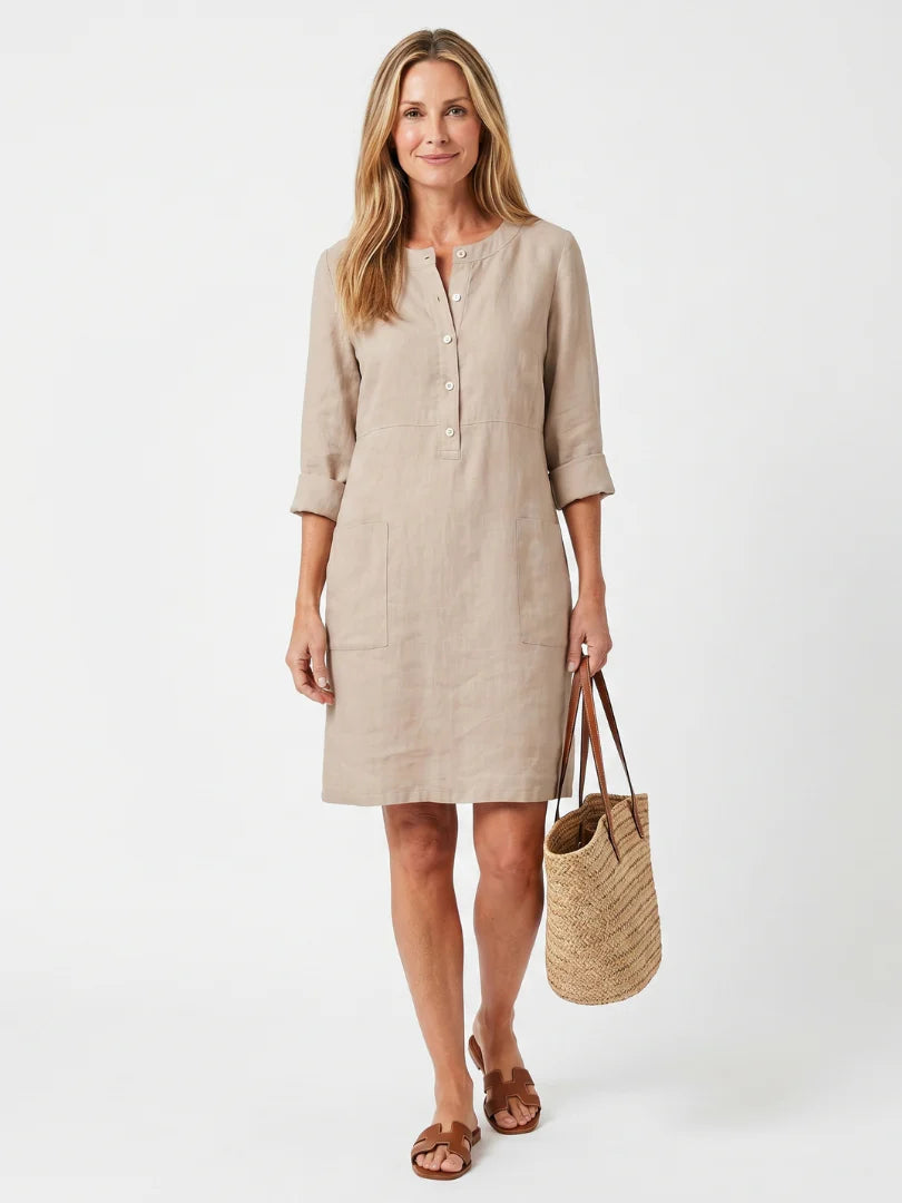 Francine | Button-Front Linen Midi Dress