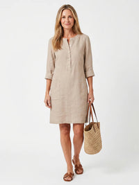 Francine | Button-Front Linen Midi Dress