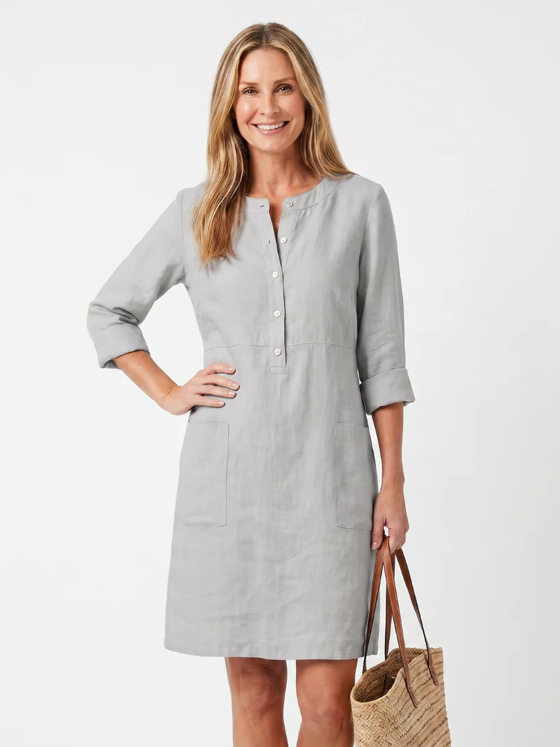 Francine | Button-Front Linen Midi Dress