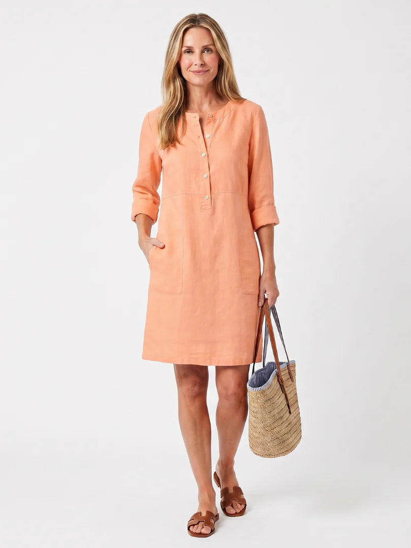 Francine | Button-Front Linen Midi Dress