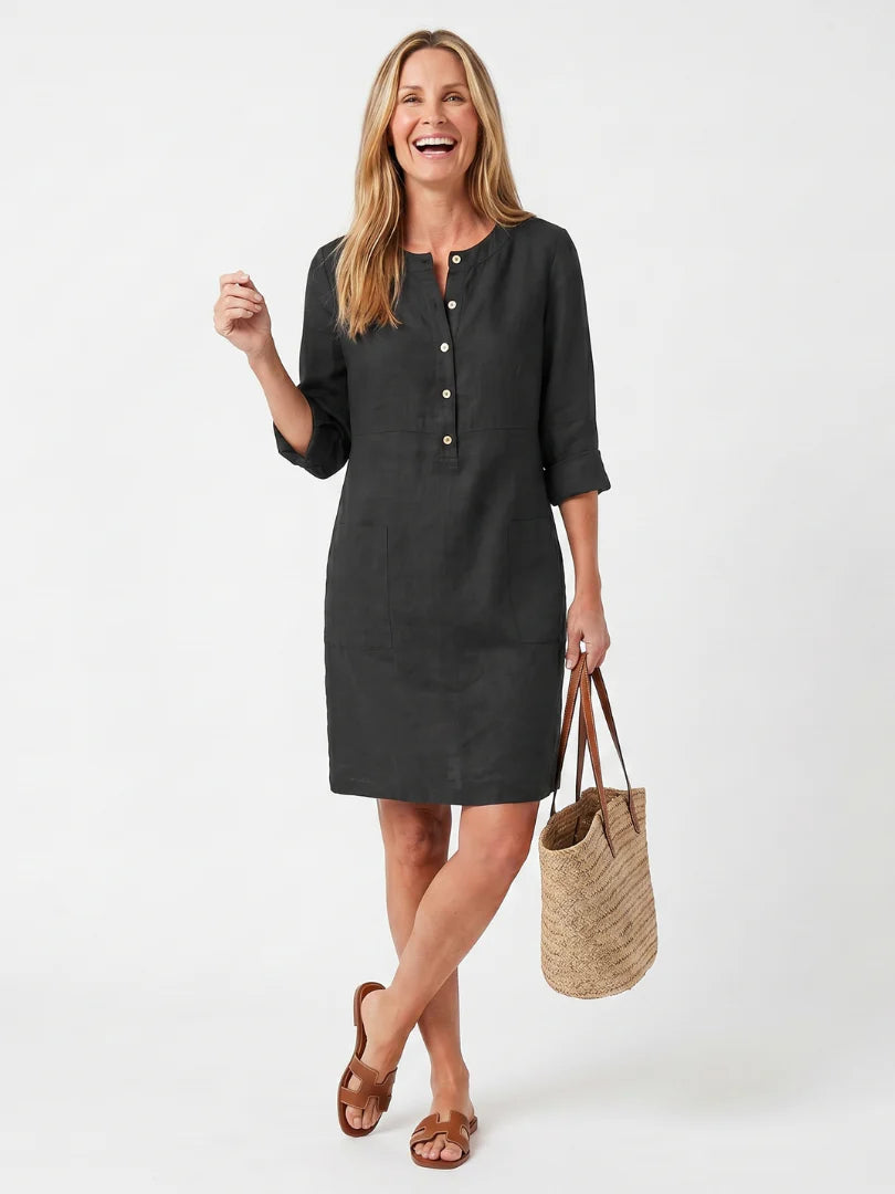 Francine | Button-Front Linen Midi Dress