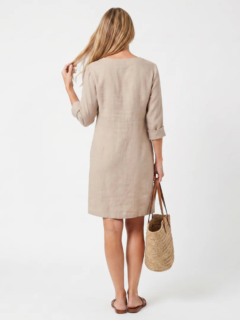Francine | Button-Front Linen Midi Dress