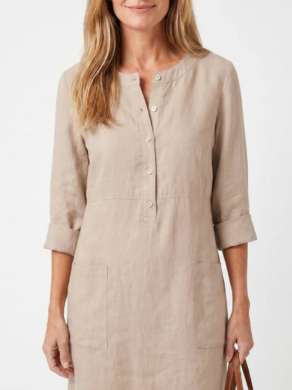 Francine | Button-Front Linen Midi Dress