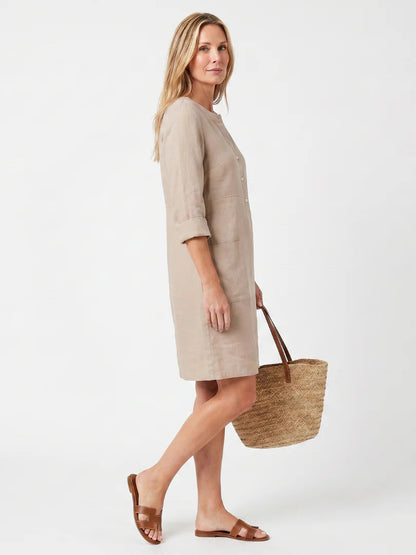 Francine | Button-Front Linen Midi Dress