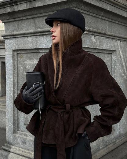 Edmonde | Belted Suede Peplum Jacket