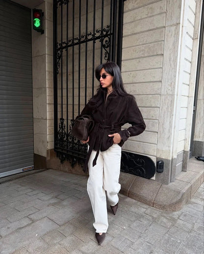 Edmonde | Belted Suede Peplum Jacket