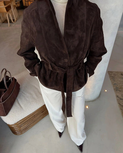 Edmonde | Belted Suede Peplum Jacket