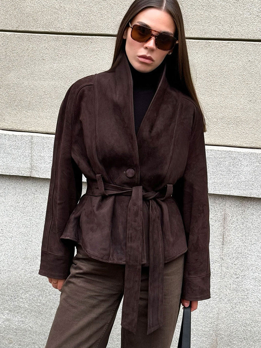 Edmonde | Belted Suede Peplum Jacket