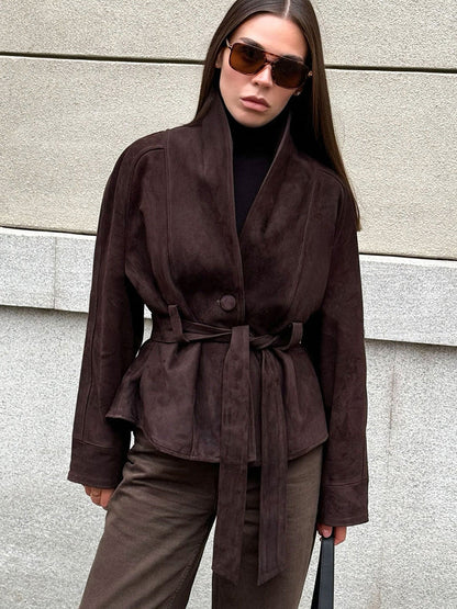 Edmonde | Belted Suede Peplum Jacket