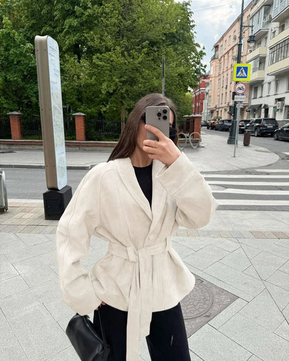 Edmonde | Belted Suede Peplum Jacket