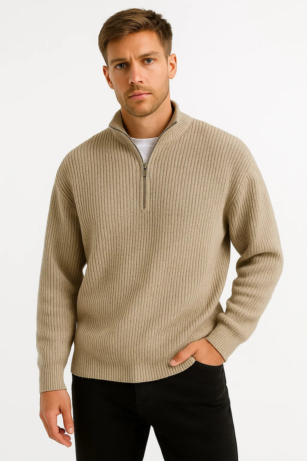 Ravien | Textured Half Zip Knit Sweater