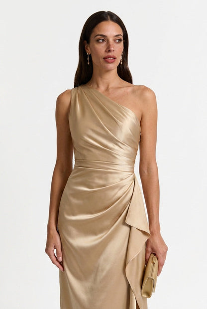 Gabrielle | Women's One Shoulder Ruched Midi Dress