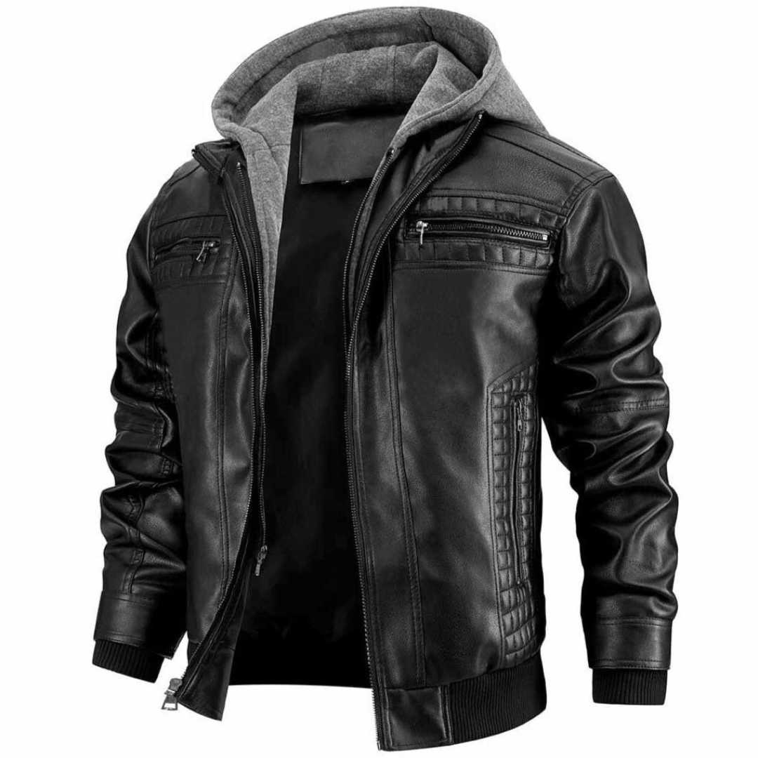 Dominic | Men's Hooded Faux Leather Bomber Jacket