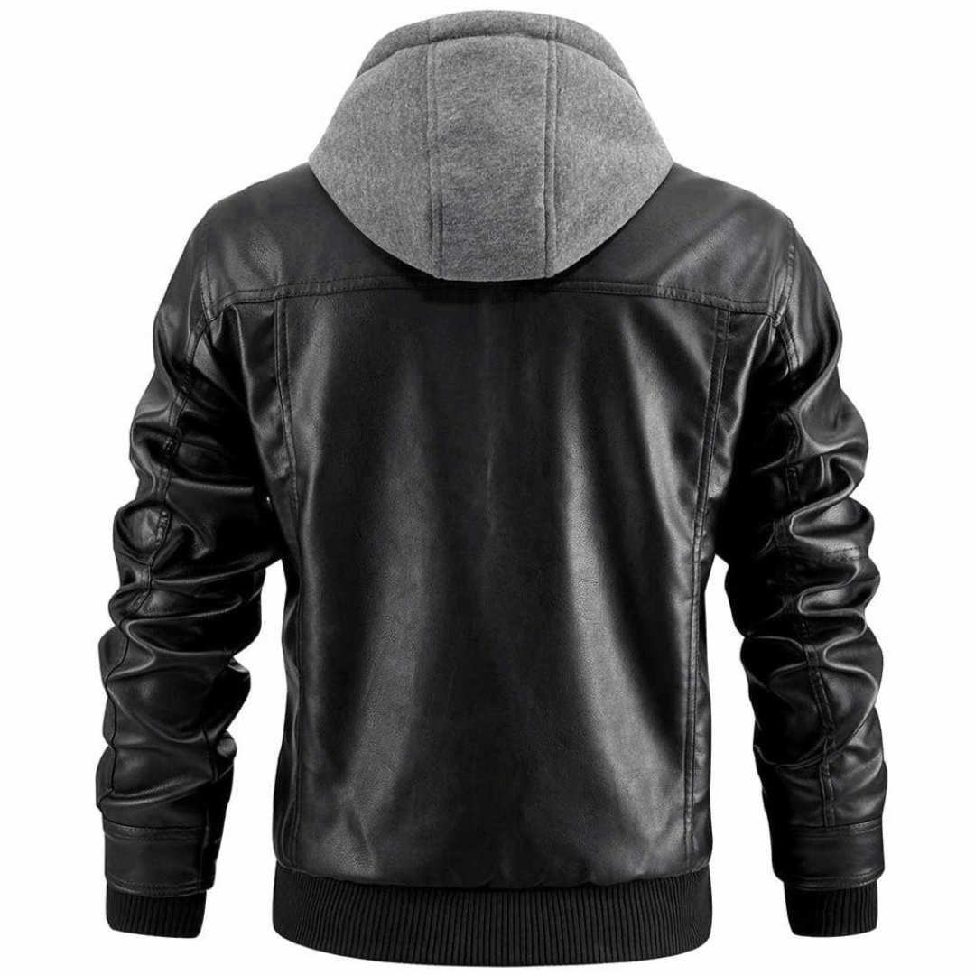 Dominic | Men's Hooded Faux Leather Bomber Jacket