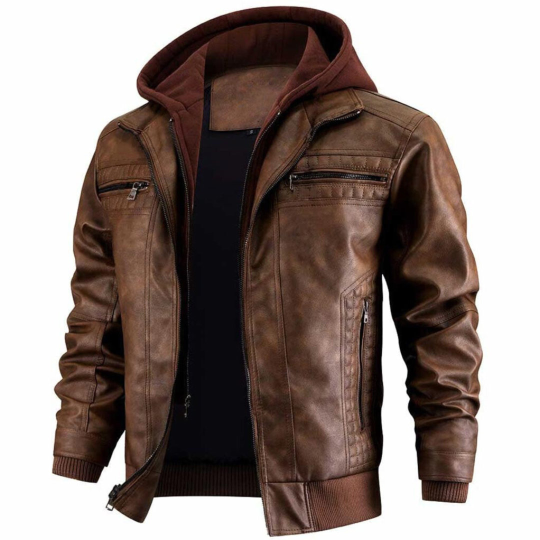 Dominic | Men's Hooded Faux Leather Bomber Jacket