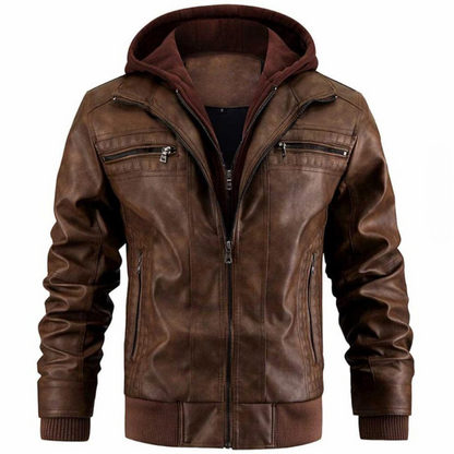 Dominic | Men's Hooded Faux Leather Bomber Jacket