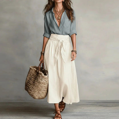 Beatrix | Linen Blouse & Midi Skirt Set