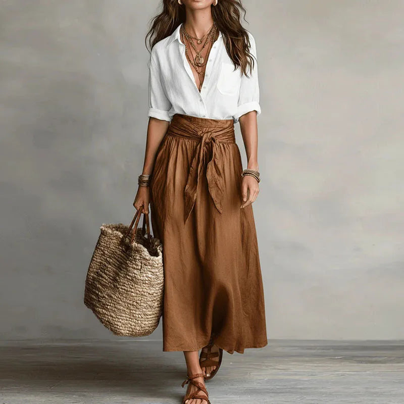 Beatrix | Linen Blouse & Midi Skirt Set