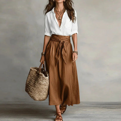 Beatrix | Linen Blouse & Midi Skirt Set
