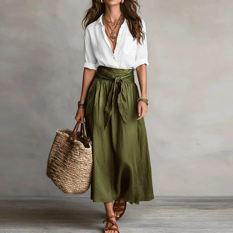 Beatrix | Linen Blouse & Midi Skirt Set