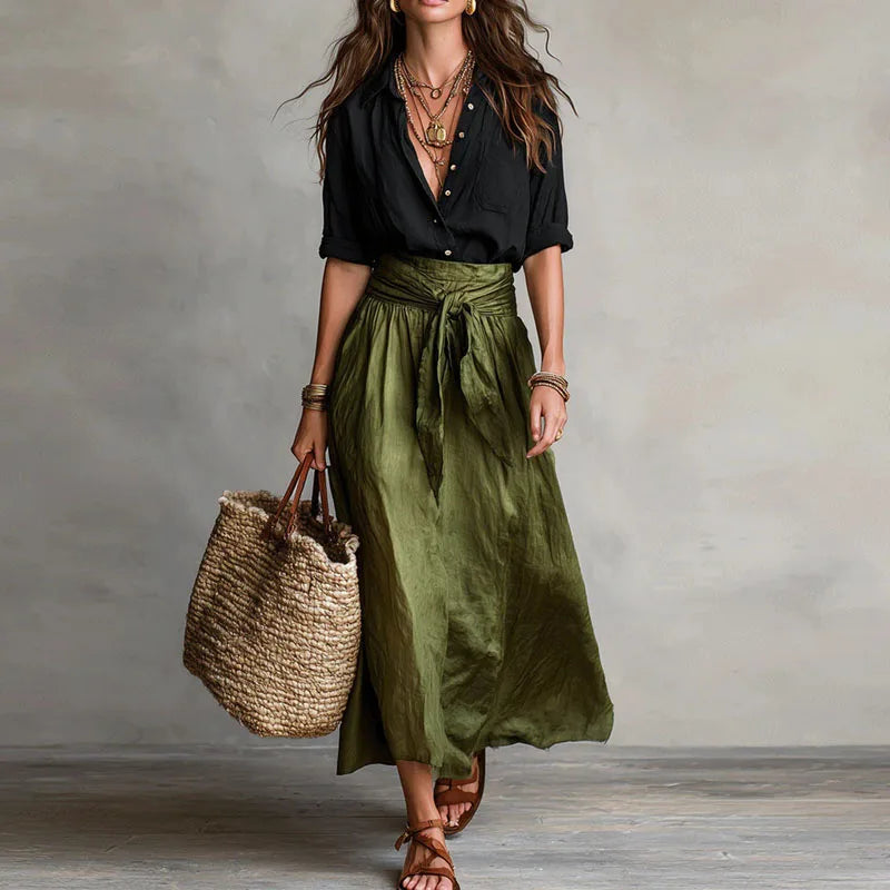 Beatrix | Linen Blouse & Midi Skirt Set