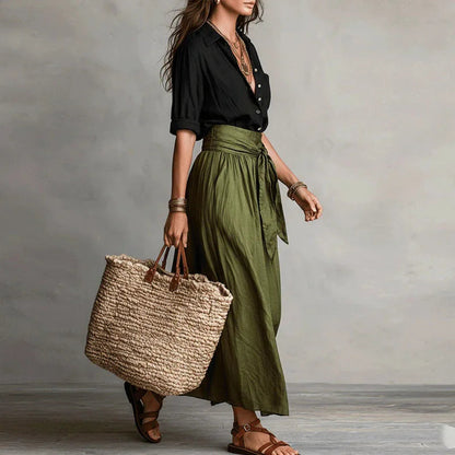 Beatrix | Linen Blouse & Midi Skirt Set