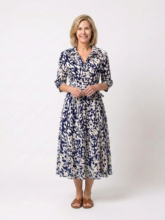 Florette | Collared Waist Tie Midi Dress