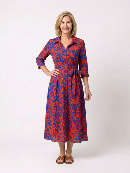 Florette | Collared Waist Tie Midi Dress