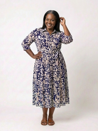 Florette | Collared Waist Tie Midi Dress