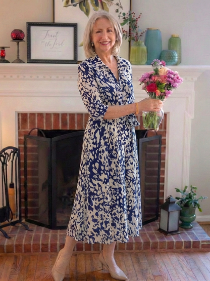 Florette | Collared Waist Tie Midi Dress