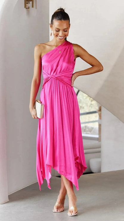 Thalia | One Shoulder Pleated Party Dress