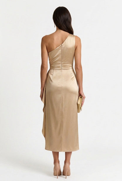 Gabrielle | Women's One Shoulder Ruched Midi Dress