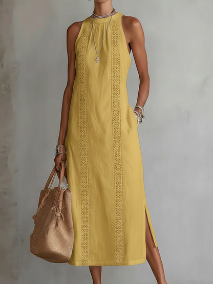 Soraya | Sleeveless Cotton Linen Midi Dress
