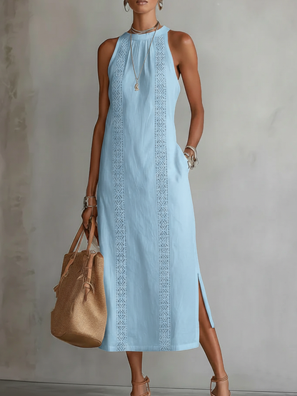 Soraya | Sleeveless Cotton Linen Midi Dress