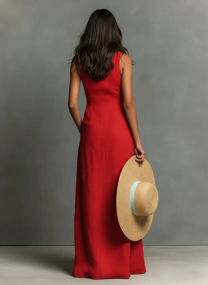 Margaux | Classic Collar Linen Maxi Shirt Dress