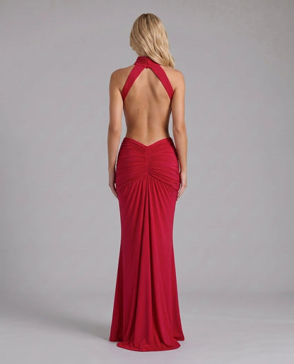 Elodie | Ruched V-Neck Long Sleeve Flowing Maxi Dress