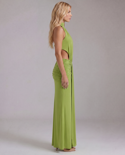Elodie | Ruched V-Neck Long Sleeve Flowing Maxi Dress