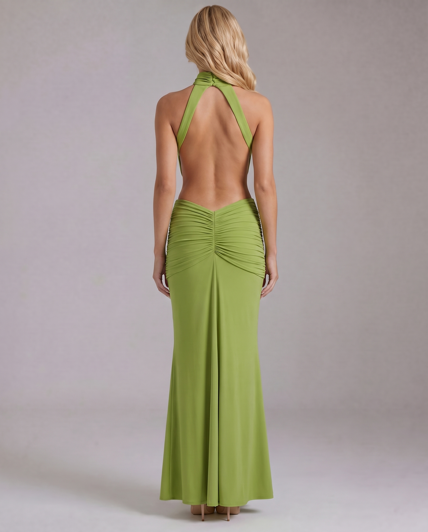 Elodie | Ruched V-Neck Long Sleeve Flowing Maxi Dress