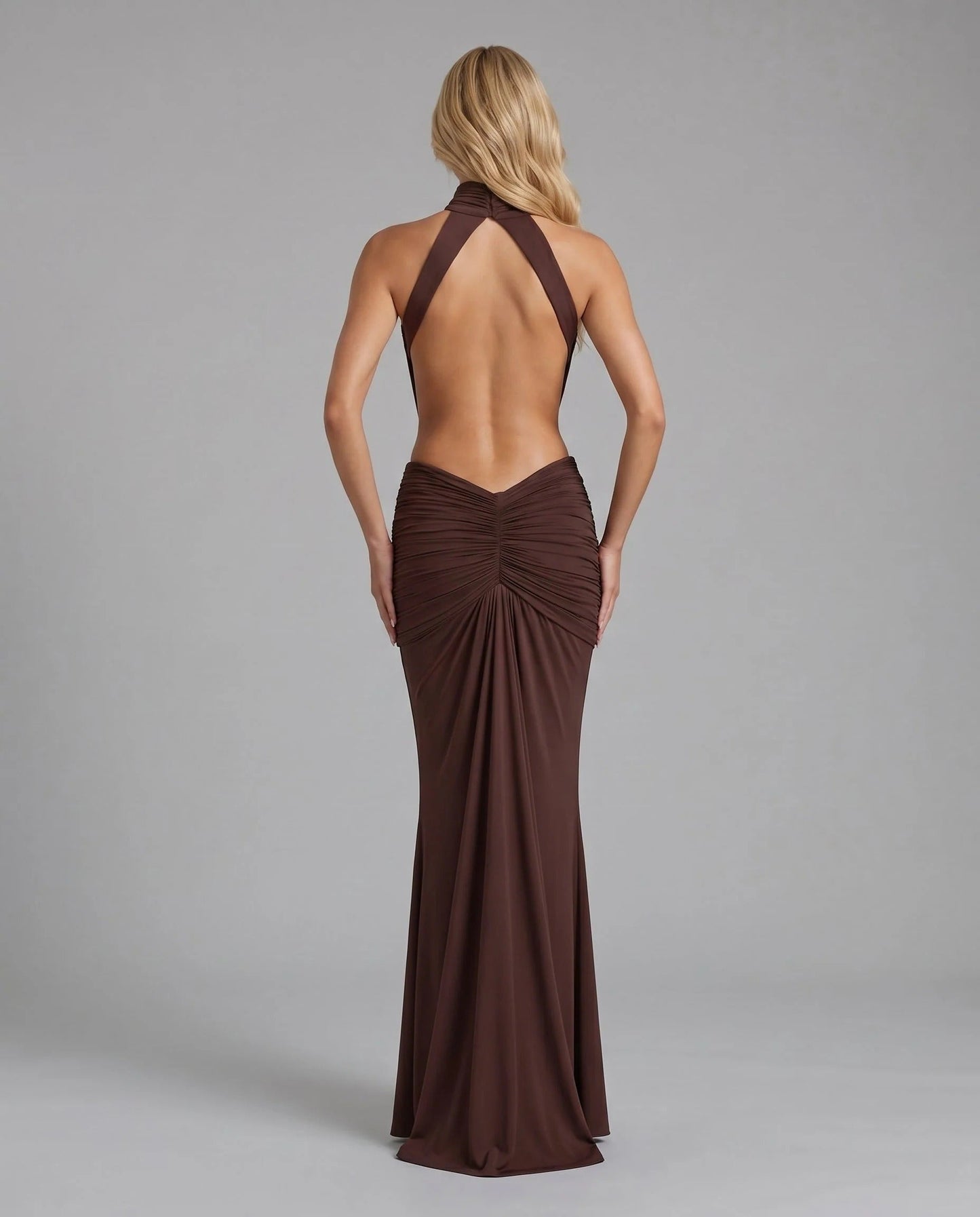 Elodie | Ruched V-Neck Long Sleeve Flowing Maxi Dress