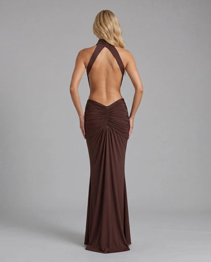 Elodie | Ruched V-Neck Long Sleeve Flowing Maxi Dress