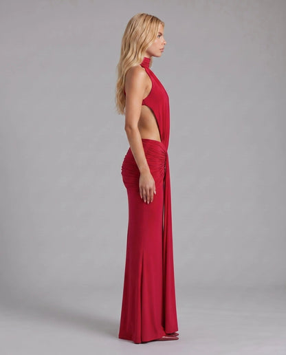 Elodie | Ruched V-Neck Long Sleeve Flowing Maxi Dress