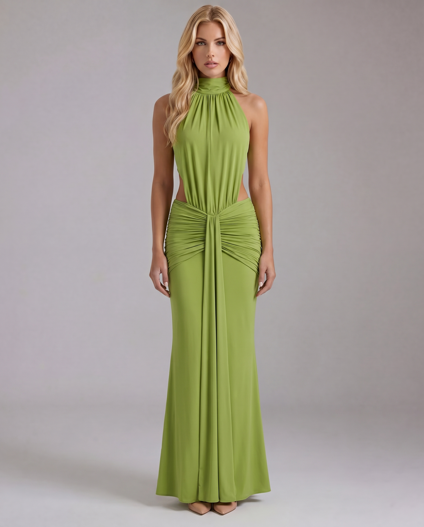 Elodie | Ruched V-Neck Long Sleeve Flowing Maxi Dress