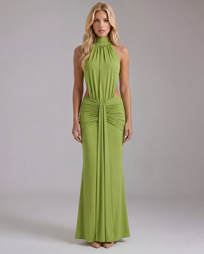 Elodie | Ruched V-Neck Long Sleeve Flowing Maxi Dress