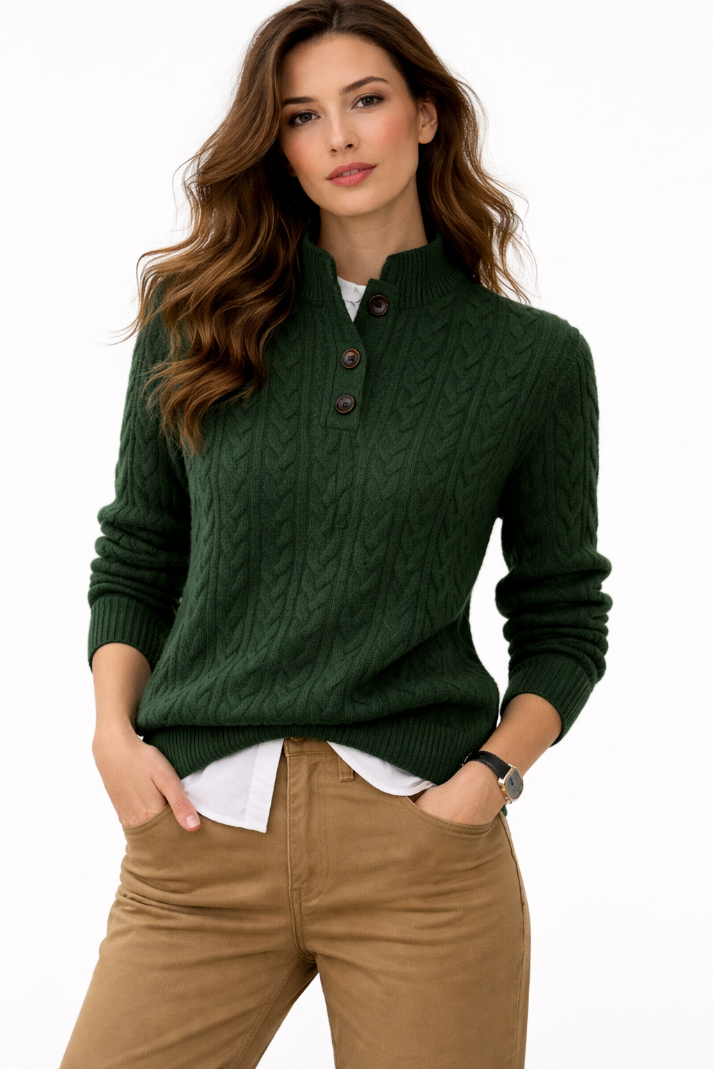 Seravelle | Cozy Cable Knit Turtleneck Wool Blend Sweater