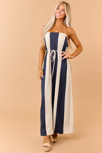 Emmanuelle | Women's Strapless Linen Jumpsuit