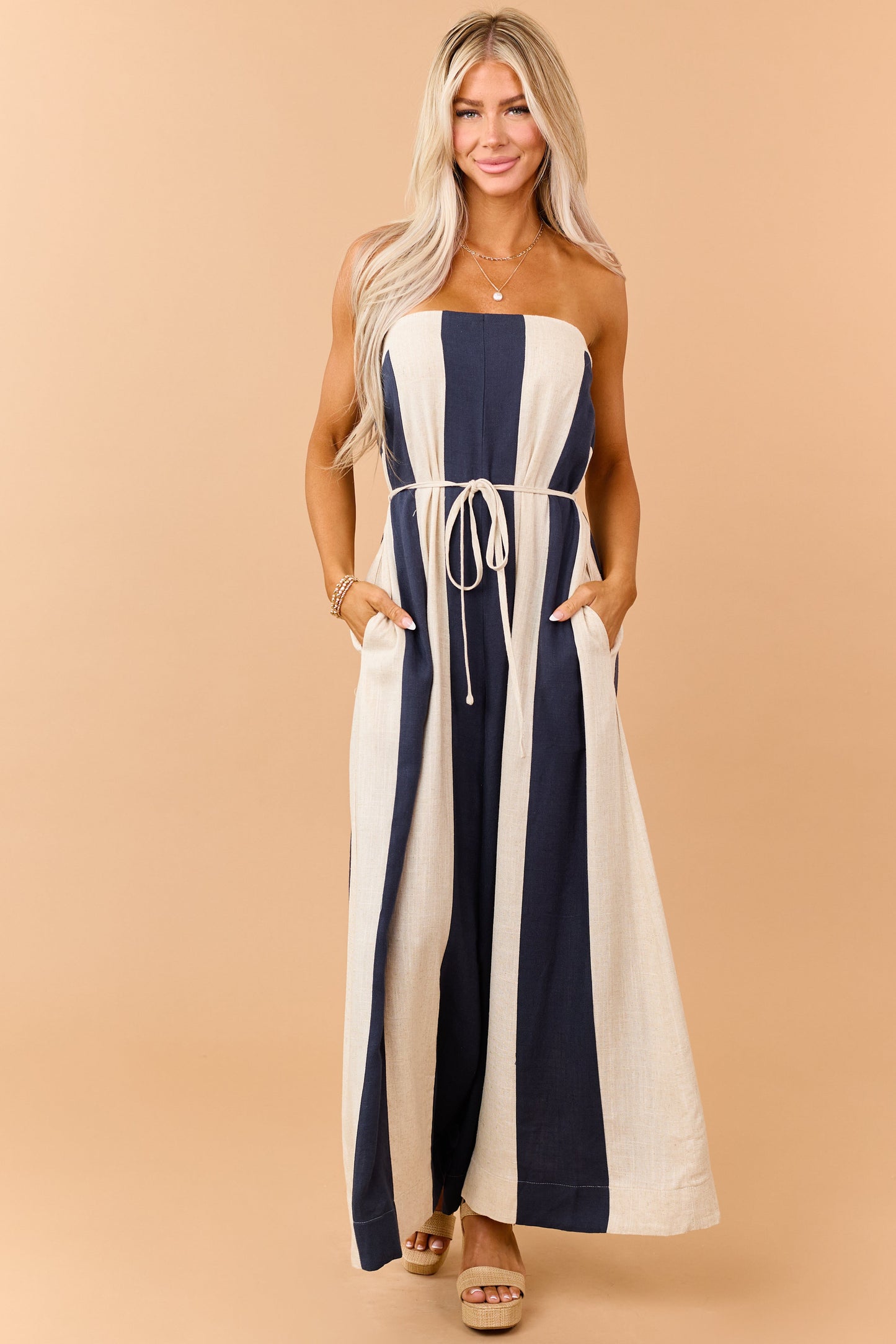 Emmanuelle | Women's Strapless Linen Jumpsuit
